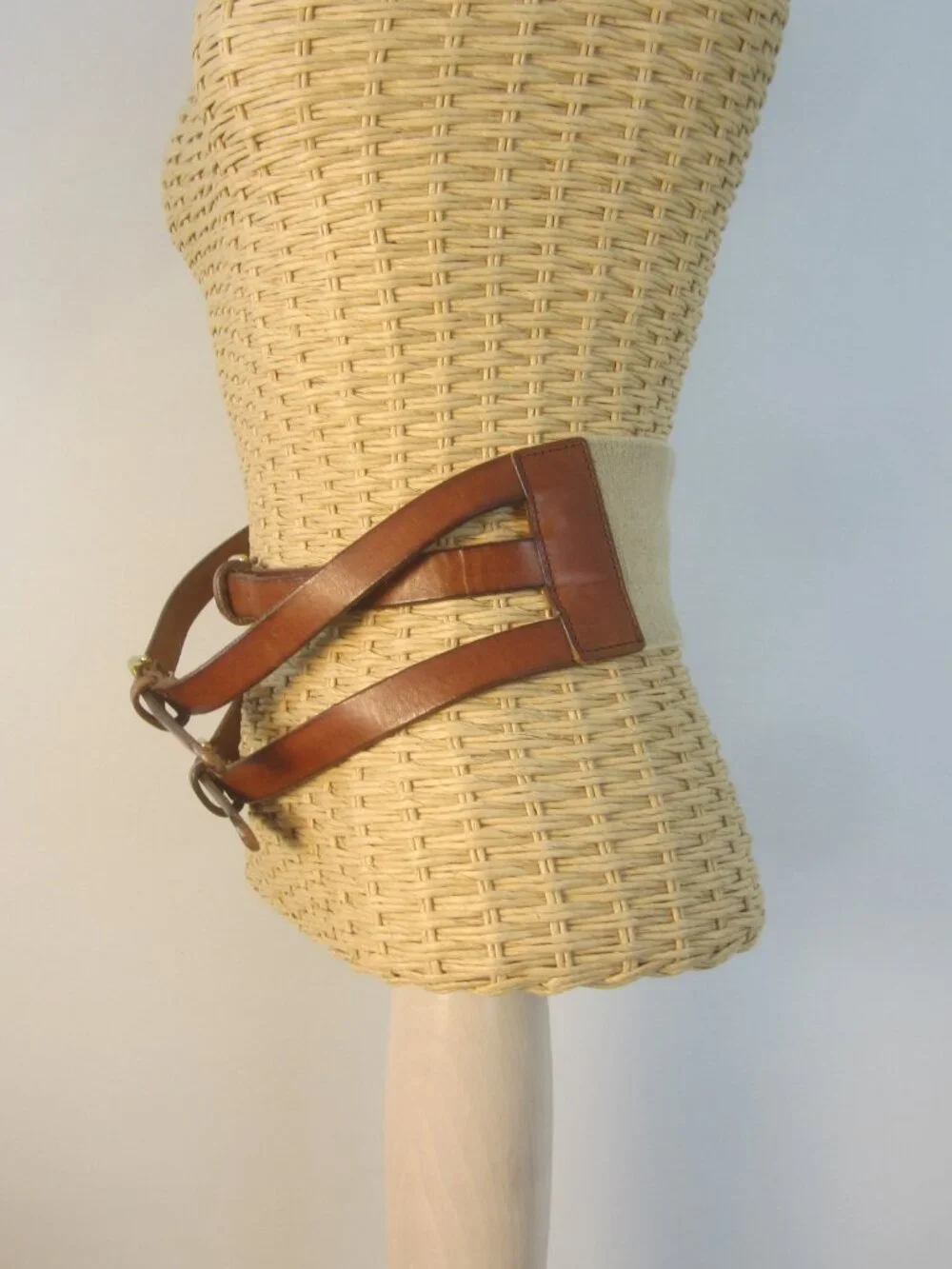 J Crew Women S Brown Leather Stretch Belt Triple Buckle Wide Gold Buckle USA - Picture 6 of 10